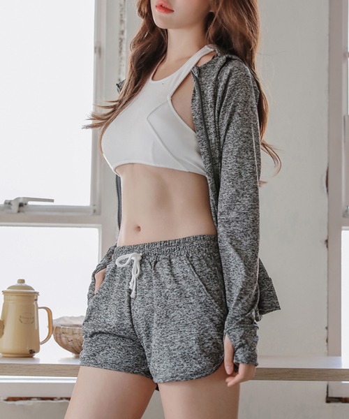 Lace Ladies(レースレディース)の「杢柄UVカット長袖ラッシュガード ショートパンツ上下セット(ラッシュガード・レディース・ダークグレー/ライトブルー/グリーン/ライトグレー/ピンク/ブルー・L/LL/M/S)」の17枚目の写真