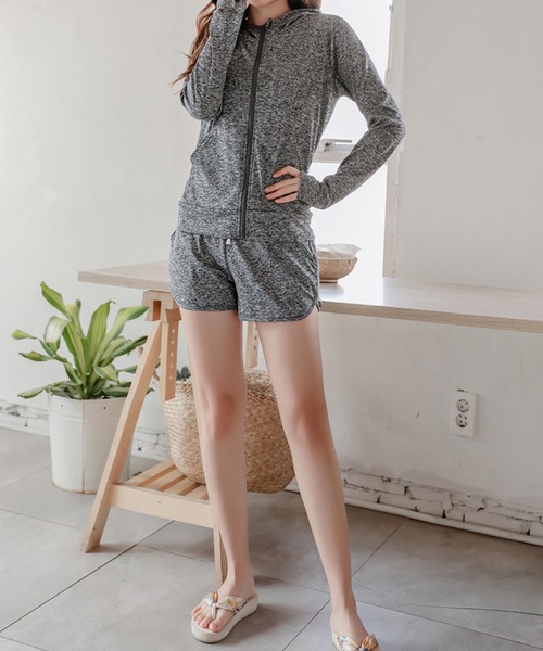 Lace Ladies(レースレディース)の「杢柄UVカット長袖ラッシュガード ショートパンツ上下セット(ラッシュガード・レディース・ダークグレー/ライトブルー/グリーン/ライトグレー/ピンク/ブルー・L/LL/M/S)」の22枚目の写真