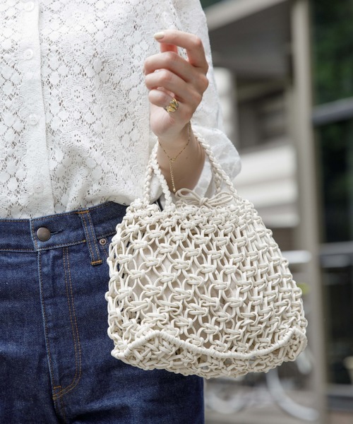 flower（フラワー）の「フラワーメッシュバッグ（トートバッグ・レディース・ホワイト/ブルー・FREE）」の2枚目の写真