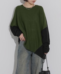 ケーブル袖配色ニット