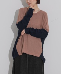 ケーブル袖配色ニット