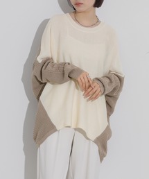 ケーブル袖配色ニット
