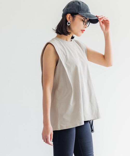 coca（coca）（コカ）の「USAコットン デザインノースリーブカットソー（タンクトップ・レディース・ホワイト/ブラック/カーキ/ライトベージュ・ONE SIZE）」の3枚目の写真