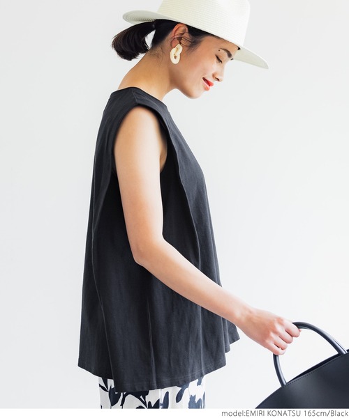 coca（coca）（コカ）の「USAコットン デザインノースリーブカットソー（タンクトップ・レディース・ホワイト/ブラック/カーキ/ライトベージュ・ONE SIZE）」の12枚目の写真