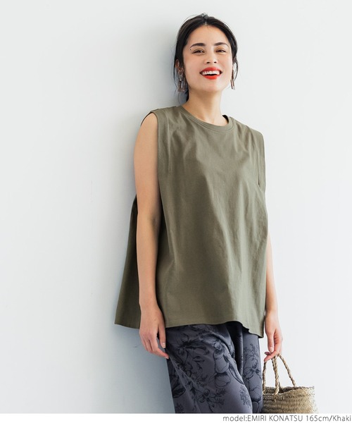 coca（coca）（コカ）の「USAコットン デザインノースリーブカットソー（タンクトップ・レディース・ホワイト/ブラック/カーキ/ライトベージュ・ONE SIZE）」の14枚目の写真