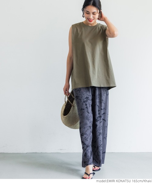 coca（coca）（コカ）の「USAコットン デザインノースリーブカットソー（タンクトップ・レディース・ホワイト/ブラック/カーキ/ライトベージュ・ONE SIZE）」の17枚目の写真