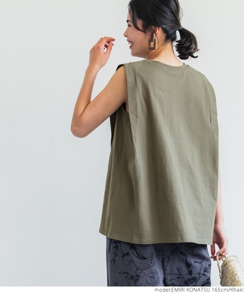 coca（coca）（コカ）の「USAコットン デザインノースリーブカットソー（タンクトップ・レディース・ホワイト/ブラック/カーキ/ライトベージュ・ONE SIZE）」の18枚目の写真