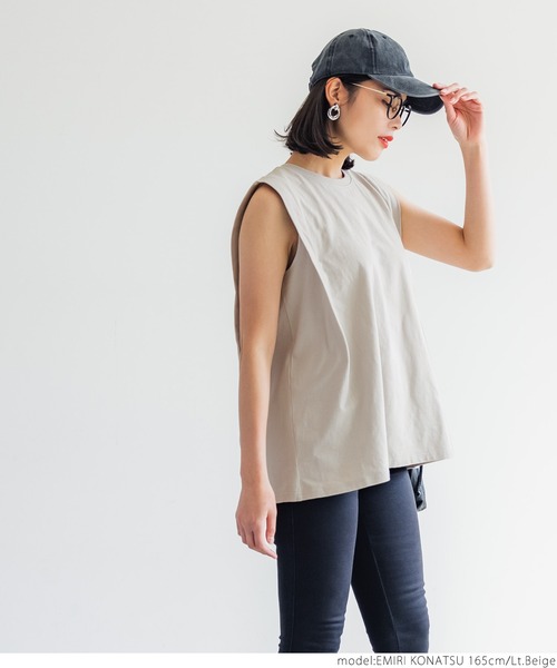 coca（coca）（コカ）の「USAコットン デザインノースリーブカットソー（タンクトップ・レディース・ホワイト/ブラック/カーキ/ライトベージュ・ONE SIZE）」の19枚目の写真