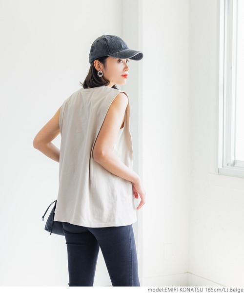 coca（coca）（コカ）の「USAコットン デザインノースリーブカットソー（タンクトップ・レディース・ホワイト/ブラック/カーキ/ライトベージュ・ONE SIZE）」の20枚目の写真