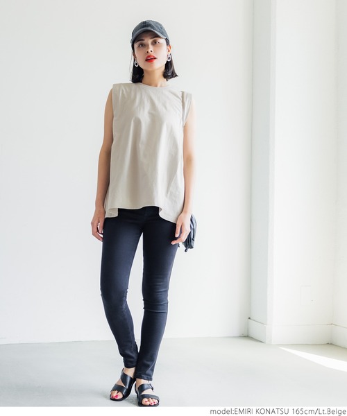 coca（coca）（コカ）の「USAコットン デザインノースリーブカットソー（タンクトップ・レディース・ホワイト/ブラック/カーキ/ライトベージュ・ONE SIZE）」の21枚目の写真