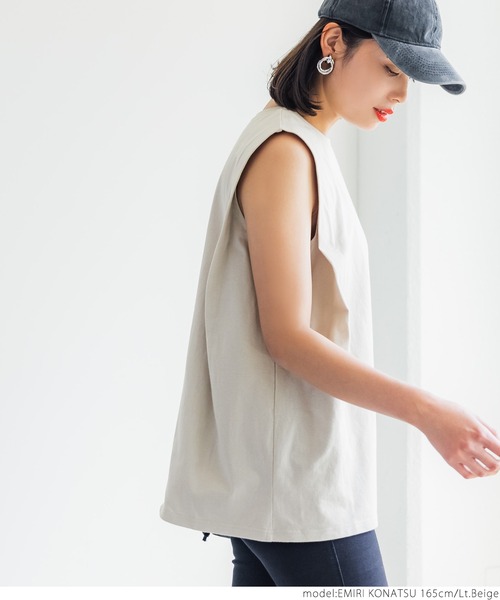 coca（coca）（コカ）の「USAコットン デザインノースリーブカットソー（タンクトップ・レディース・ホワイト/ブラック/カーキ/ライトベージュ・ONE SIZE）」の22枚目の写真