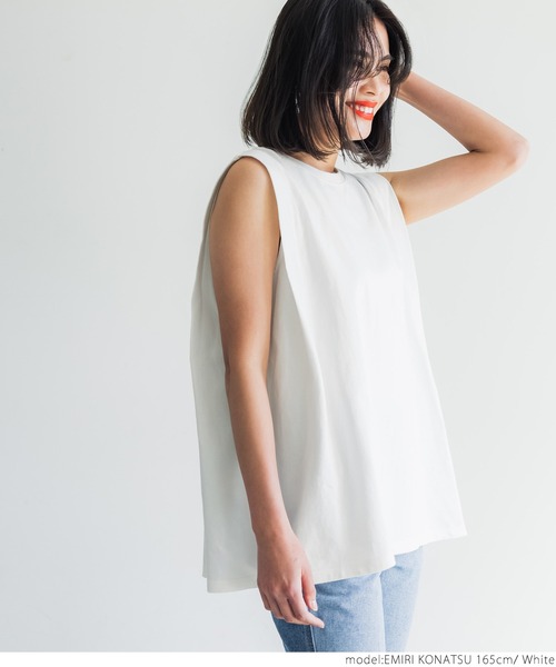 coca（coca）（コカ）の「USAコットン デザインノースリーブカットソー（タンクトップ・レディース・ホワイト/ブラック/カーキ/ライトベージュ・ONE SIZE）」の7枚目の写真