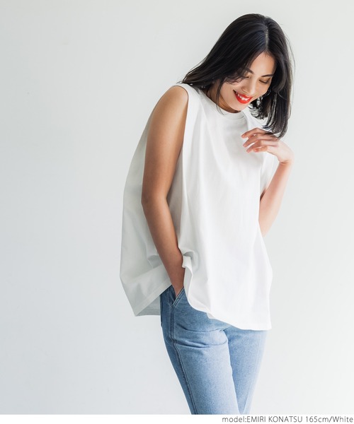 coca（coca）（コカ）の「USAコットン デザインノースリーブカットソー（タンクトップ・レディース・ホワイト/ブラック/カーキ/ライトベージュ・ONE SIZE）」の9枚目の写真