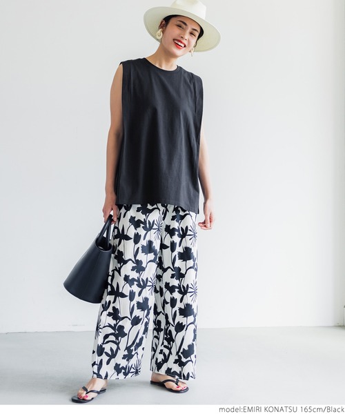 coca（coca）（コカ）の「USAコットン デザインノースリーブカットソー（タンクトップ・レディース・ホワイト/ブラック/カーキ/ライトベージュ・ONE SIZE）」の10枚目の写真