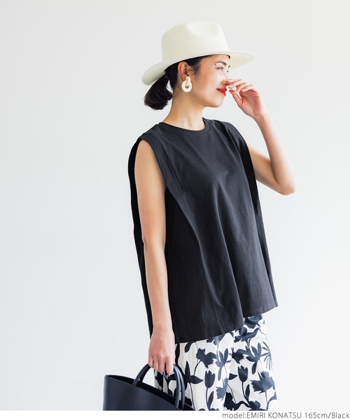 coca（coca）（コカ）の「USAコットン デザインノースリーブカットソー（タンクトップ・レディース・ホワイト/ブラック/カーキ/ライトベージュ・ONE SIZE）」の11枚目の写真