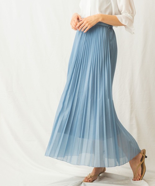 NARACAMICIE（ナラカミーチェ）の「変形プリーツスカート（スカート・レディース・ベージュ/ブルー・MEDIUM）」の2枚目の写真
