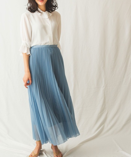 NARACAMICIE（ナラカミーチェ）の「変形プリーツスカート（スカート・レディース・ベージュ/ブルー・MEDIUM）」の4枚目の写真