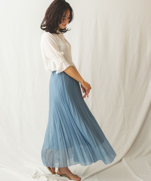 NARACAMICIE（ナラカミーチェ）の「変形プリーツスカート（スカート・レディース・ベージュ/ブルー・MEDIUM）」の12枚目の写真