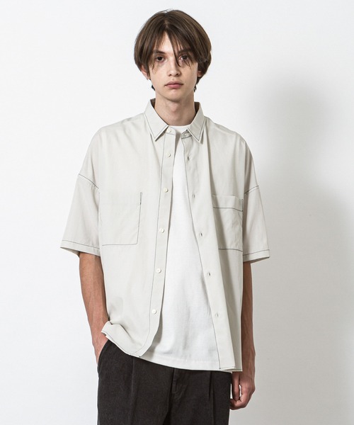 SLICK(スリック)の「リヨセルコットンドロップショルダーステッチワークシャツ(シャツ/ブラウス・メンズ・ブラック/ベージュ/アイボリー・1/2/3)」の4枚目の写真
