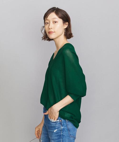 BEAUTY&YOUTH UNITED ARROWS（ビューティーアンドユースユナイテッドアローズ）の「BY ホールガーメント バックボリュームVネック6分袖ニット -ウォッシャブル-（ニット/セーター・レディース・ブラック/オフホワイト/ケリー・FREE）」の3枚目の写真