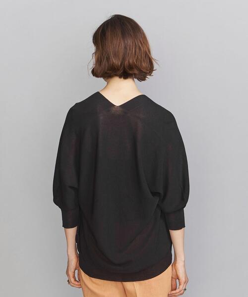 BEAUTY&YOUTH UNITED ARROWS（ビューティーアンドユースユナイテッドアローズ）の「BY ホールガーメント バックボリュームVネック6分袖ニット -ウォッシャブル-（ニット/セーター・レディース・ブラック/オフホワイト/ケリー・FREE）」の8枚目の写真