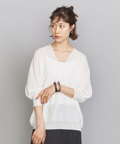 BEAUTY&YOUTH UNITED ARROWS（ビューティーアンドユースユナイテッドアローズ）の「BY ホールガーメント バックボリュームVネック6分袖ニット -ウォッシャブル-（ニット/セーター・レディース・ブラック/オフホワイト/ケリー・FREE）」の9枚目の写真