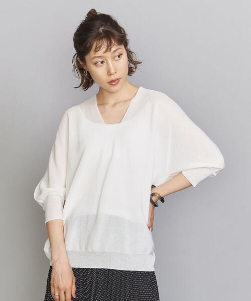 BEAUTY&YOUTH UNITED ARROWS（ビューティーアンドユースユナイテッドアローズ）の「BY ホールガーメント バックボリュームVネック6分袖ニット -ウォッシャブル-（ニット/セーター・レディース・ブラック/オフホワイト/ケリー・FREE）」の10枚目の写真