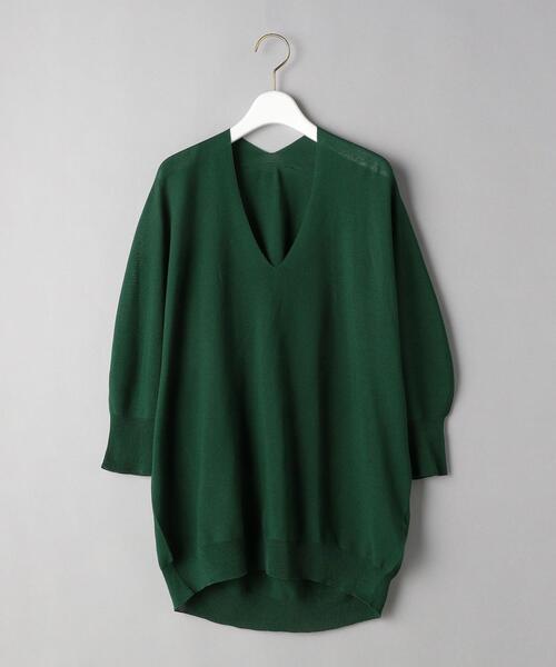 BEAUTY&YOUTH UNITED ARROWS（ビューティーアンドユースユナイテッドアローズ）の「BY ホールガーメント バックボリュームVネック6分袖ニット -ウォッシャブル-（ニット/セーター・レディース・ブラック/オフホワイト/ケリー・FREE）」の12枚目の写真