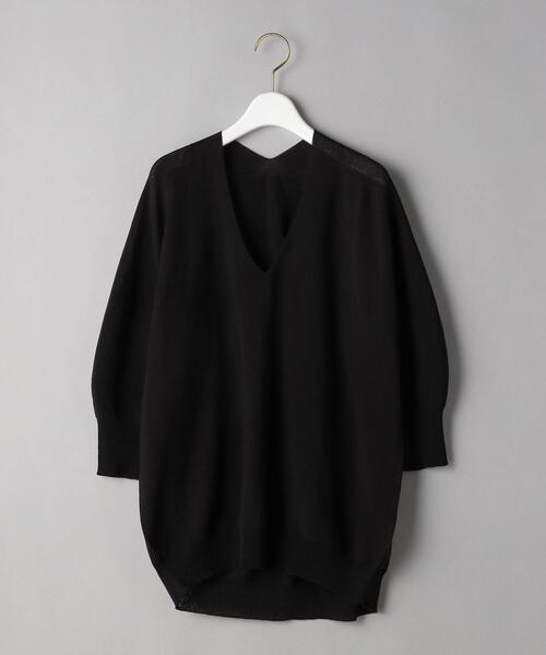 BEAUTY&YOUTH UNITED ARROWS（ビューティーアンドユースユナイテッドアローズ）の「BY ホールガーメント バックボリュームVネック6分袖ニット -ウォッシャブル-（ニット/セーター・レディース・ブラック/オフホワイト/ケリー・FREE）」の21枚目の写真