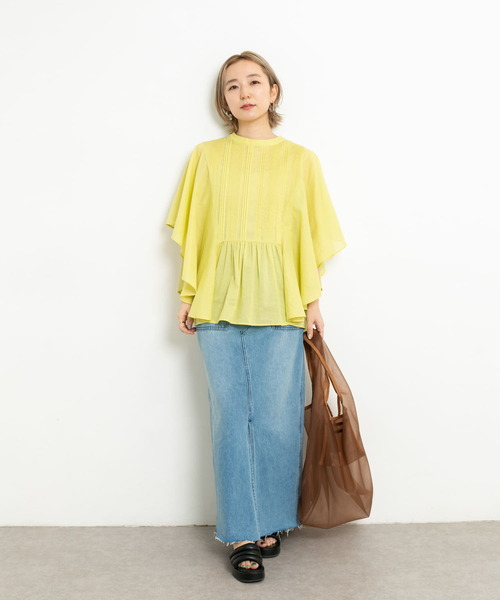 KBF（ケイビーエフ）の「ピンタックバタフライスリーブブラウス（シャツ/ブラウス・レディース・アイボリー/イエロー系その他/ブラック・ONE）」の9枚目の写真