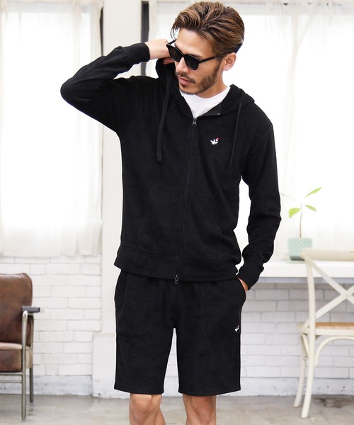 Mark Gonzales(マーク・ゴンザレス)の「Mark Gonzales マーク・ゴンザレス / ブランド別注 接触冷感 パイルパーカー + ハーフパンツ セットアップ(ルームウェア/パジャマ・メンズ・ホワイト/ブラック/ホワイト系その他/ブラック系その他/ベージュ系その他/グレイッシュベージュ/ブラック系その他2/ベージュ系その他2/ホワイト系その他2・MEDIUM/LARGE)」の5枚目の写真