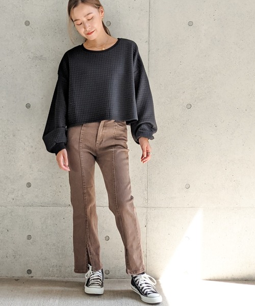 Per sist ence(パーシエンス)の「Per sist ence/パーシエンス キルティング天竺 ショート丈プルオーバー(スウェット・レディース・ホワイト/ブラック/グレー・FREE)」の10枚目の写真