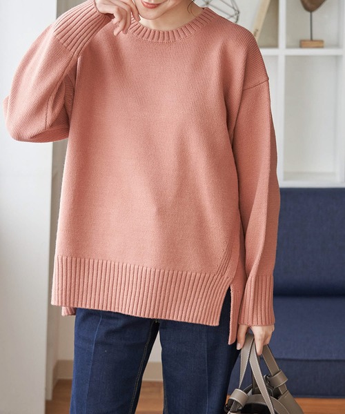 ROPE' PICNIC（ロペピクニック）の「【WEB限定カラー:ブラウン,ピンク】サイドスリットクルーネックニット（ニット/セーター・レディース・ライトグレー/パープル/ブラウン/イエロー/グリーン/キナリ/ブラウン系その他2/ピンク系その他2・38）」の8枚目の写真