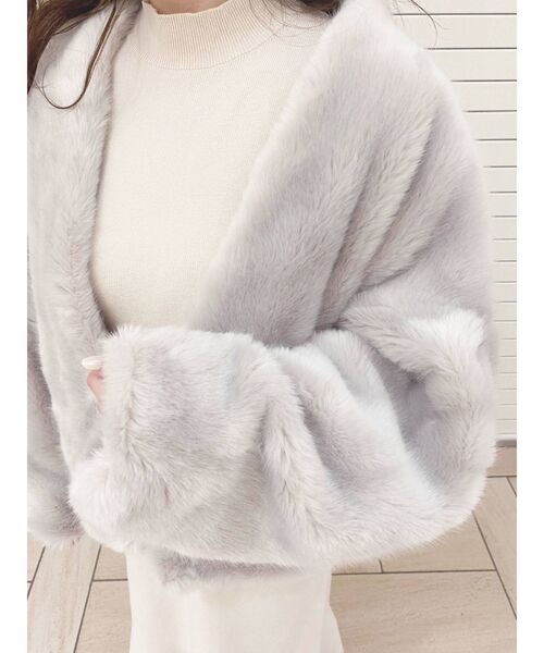 MERCURYDUO（マーキュリーデュオ）の「エコファーコクーンコート（その他アウター・レディース・ライトグレー/ブラウン・FREE）」の14枚目の写真