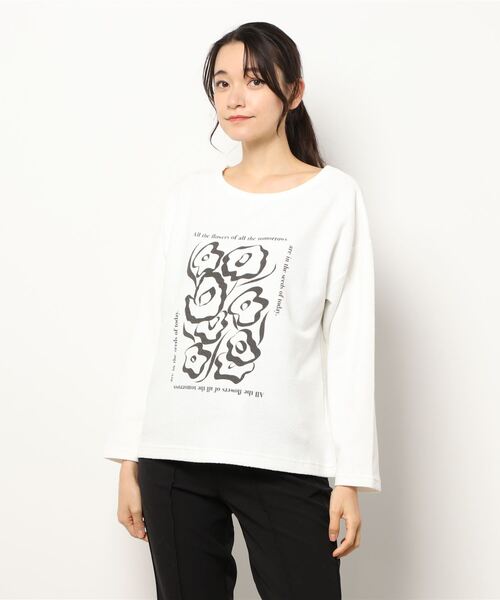 FIL DE FER(フィルデフェール)の「ビッグフラワーPT ボートネックカットソー(Tシャツ/カットソー・レディース・ホワイト/ベージュ/ネイビー/キナリ・FREE)」の15枚目の写真