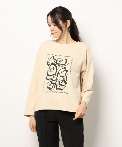 FIL DE FER(フィルデフェール)の「ビッグフラワーPT ボートネックカットソー(Tシャツ/カットソー・レディース・ホワイト/ベージュ/ネイビー/キナリ・FREE)」の12枚目の写真