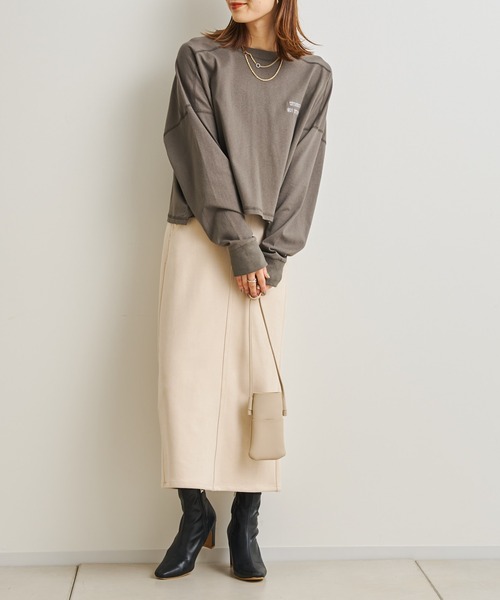 prose verse（プロズヴェール）の「チェーン刺繍ロゴショート丈プルオーバー（Tシャツ/カットソー・レディース・チャコールグレー/ホワイト・FREE）」の18枚目の写真