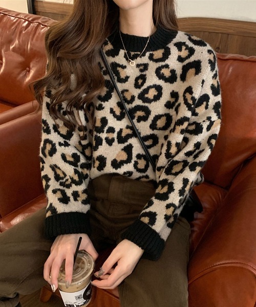 meJane（ミージェーン）の「レオパード柄バイカラーニットプルオーバー（ニット/セーター・レディース・ベージュ・FREE）」の3枚目の写真