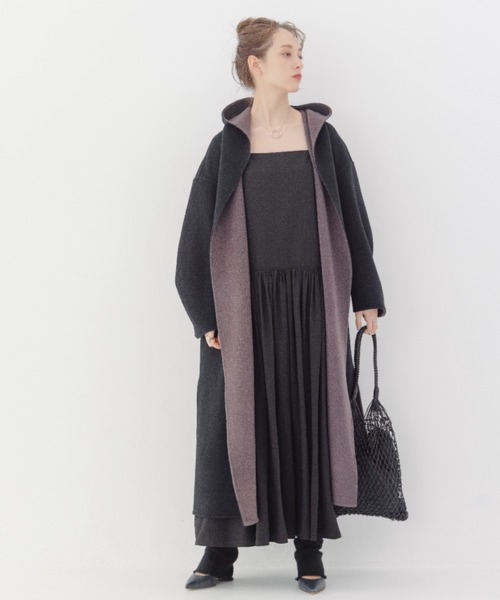 BABYLONE(バビロン)の「BABYLONE / フードリバーコート(ノーカラーコート・レディース・ブラック/ブラウン系その他・フリー)」の2枚目の写真