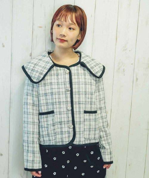 Clice de Paris（クリシェドゥパリス）の「K/パイピングチェックジャケット（その他アウター・レディース・ブラック/オフホワイト・ONESIZE）」の2枚目の写真