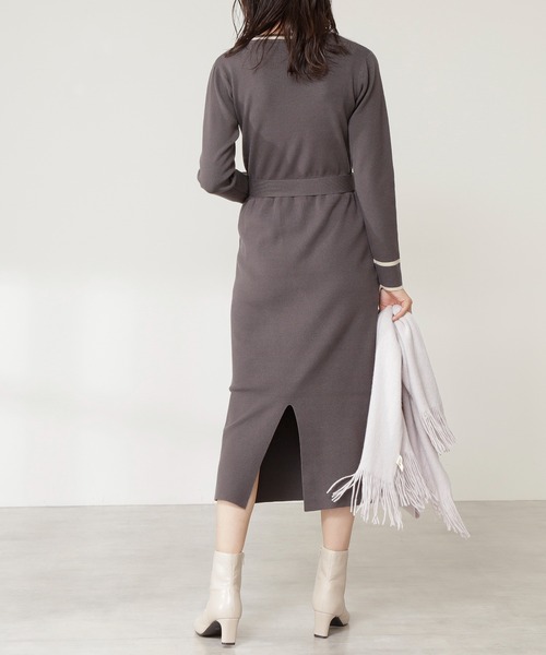 N.（N. Natural Beauty Basic）（エヌエヌナチュラルビューティーベーシック）の「≪◆配色ラインニットワンピース≫（ワンピース・レディース・グレイッシュブルー/チャコールグレー/ベージュ・MEDIUM）」の5枚目の写真