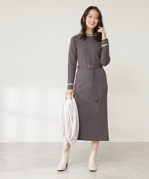 N.（N. Natural Beauty Basic）（エヌエヌナチュラルビューティーベーシック）の「≪◆配色ラインニットワンピース≫（ワンピース・レディース・グレイッシュブルー/チャコールグレー/ベージュ・MEDIUM）」の6枚目の写真