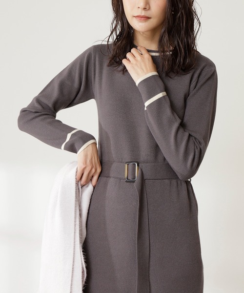 N.（N. Natural Beauty Basic）（エヌエヌナチュラルビューティーベーシック）の「≪◆配色ラインニットワンピース≫（ワンピース・レディース・グレイッシュブルー/チャコールグレー/ベージュ・MEDIUM）」の7枚目の写真