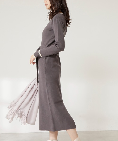 N.（N. Natural Beauty Basic）（エヌエヌナチュラルビューティーベーシック）の「≪◆配色ラインニットワンピース≫（ワンピース・レディース・グレイッシュブルー/チャコールグレー/ベージュ・MEDIUM）」の9枚目の写真