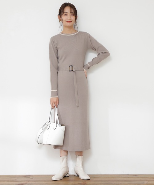 N.（N. Natural Beauty Basic）（エヌエヌナチュラルビューティーベーシック）の「≪◆配色ラインニットワンピース≫（ワンピース・レディース・グレイッシュブルー/チャコールグレー/ベージュ・MEDIUM）」の12枚目の写真