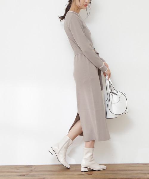 N.（N. Natural Beauty Basic）（エヌエヌナチュラルビューティーベーシック）の「≪◆配色ラインニットワンピース≫（ワンピース・レディース・グレイッシュブルー/チャコールグレー/ベージュ・MEDIUM）」の4枚目の写真