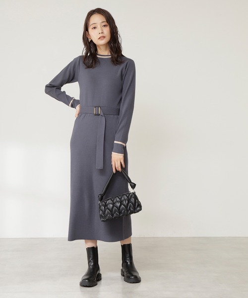 N.（N. Natural Beauty Basic）（エヌエヌナチュラルビューティーベーシック）の「≪◆配色ラインニットワンピース≫（ワンピース・レディース・グレイッシュブルー/チャコールグレー/ベージュ・MEDIUM）」の8枚目の写真