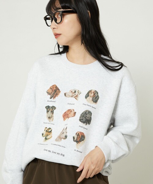 FREAK'S STORE（フリークスストア）の「9dogs Art Sweat Shirt/ドッグプリントスウェット(犬スウェット)（スウェット・レディース・ホワイト/ライトグレー・ﾌﾘ-）」の3枚目の写真