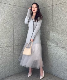 テーラーニット×チュールスカートセット