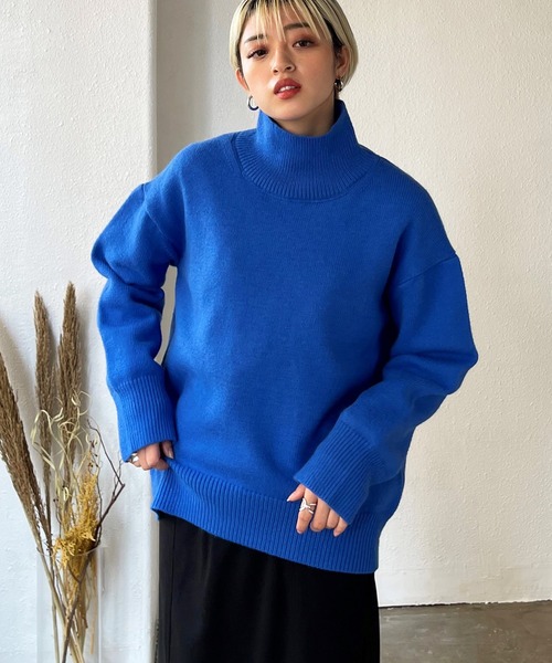 Shelly island(シェリーアイランド)の「ハイネックカラーニットプルオーバー(ニット/セーター・レディース・グレー/ピンク/オレンジ/ブルー/グリーン・FREE)」の4枚目の写真